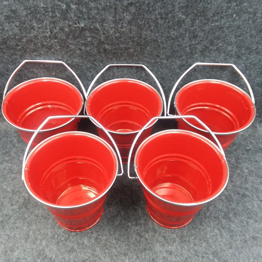 Pottery Barn Red Metal Buckets - Set of 5